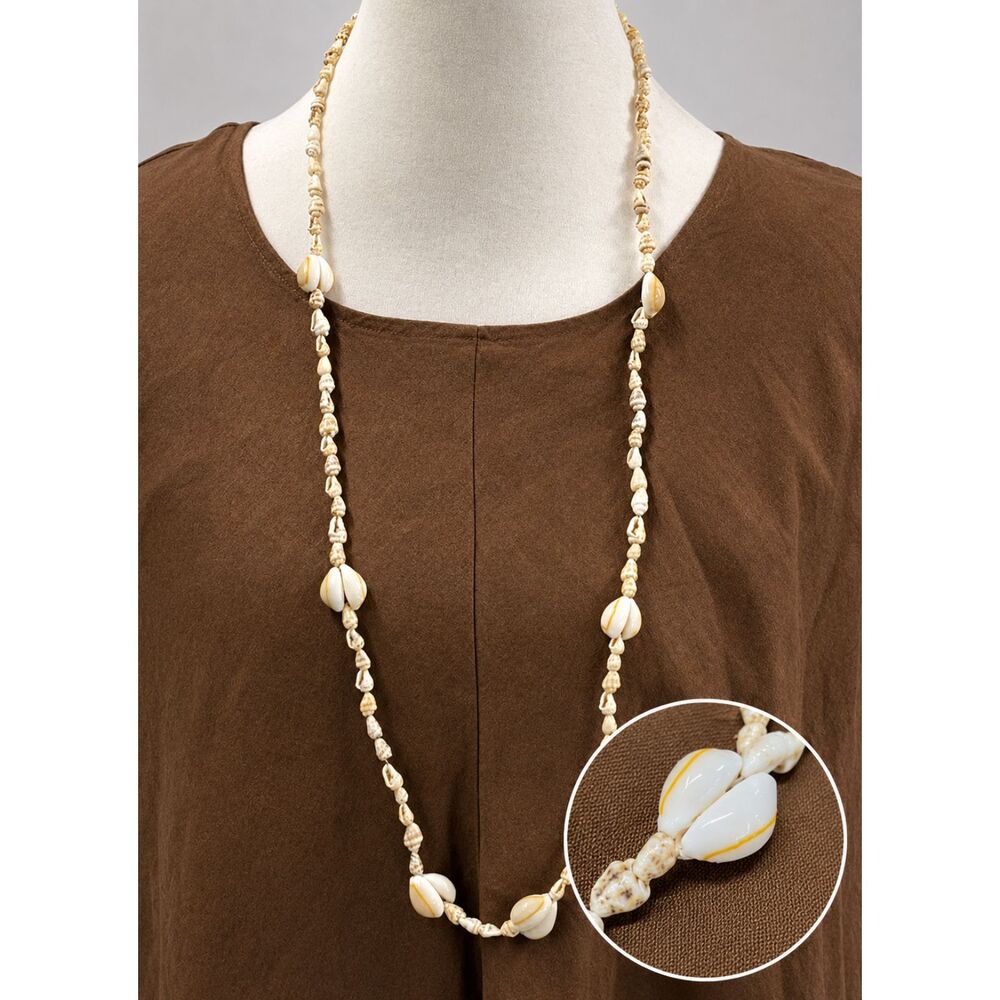 Beach Shell Necklace Long Coastal Boho Seashell Strand Necklace